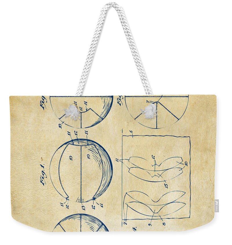 Basketball Weekender Tote Bag featuring the digital art 1929 Basketball Patent Artwork - Vintage by Nikki Marie Smith