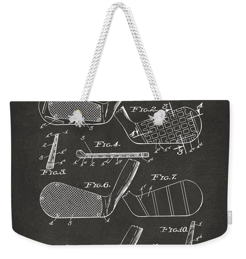 Golf Weekender Tote Bag featuring the digital art 1936 Golf Club Patent Artwork - Gray by Nikki Marie Smith
