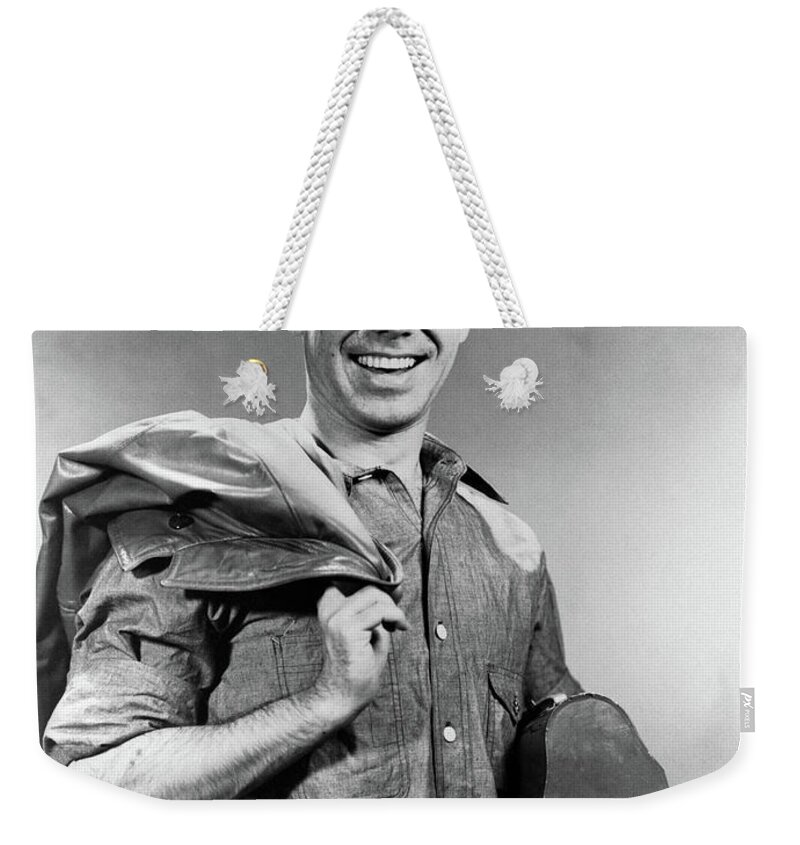 Photography Weekender Tote Bag featuring the photograph 1940s Smiling Man In Work Clothes by Vintage Images