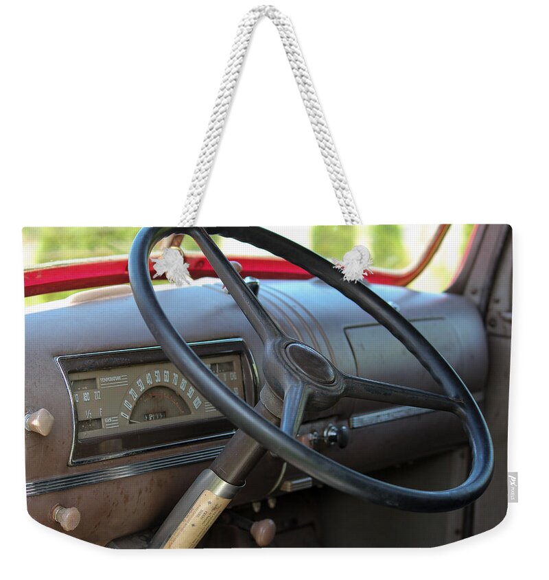 1946 Chevrolet Weekender Tote Bag featuring the photograph 1946 Chevy Dash by E Faithe Lester