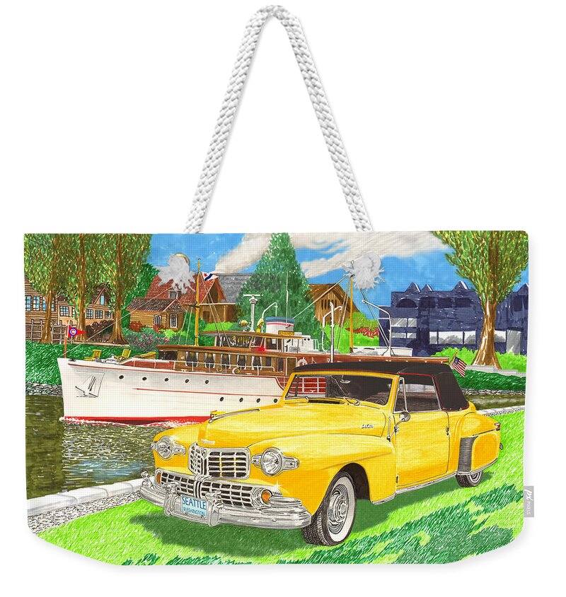 Yacht Olympus Portrait Weekender Tote Bag featuring the painting 1946 Lincoln Continental by Jack Pumphrey