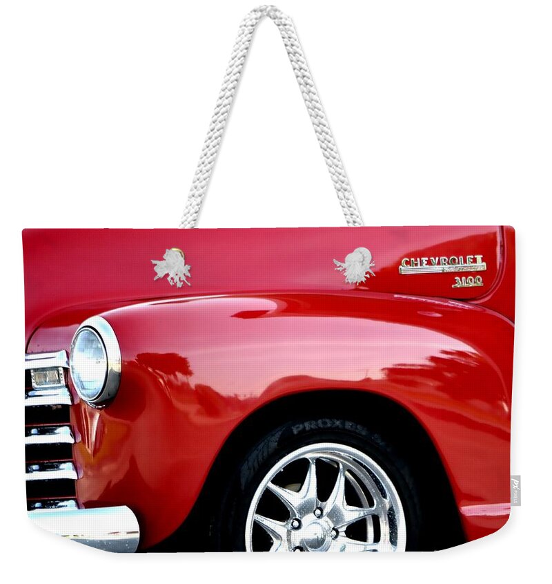 Vintage Weekender Tote Bag featuring the photograph 1948 Chevy Thriftmaster 3100 by Deena Stoddard