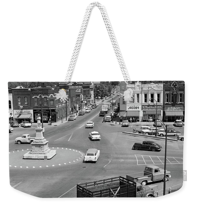 Photography Weekender Tote Bag featuring the photograph 1950s Main Street Of Small Town America by Vintage Images