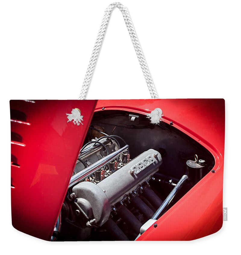 1952 Osca Mt4 1100 Engine Weekender Tote Bag featuring the photograph 1952 OSCA MT4 1100 Engine by Jill Reger