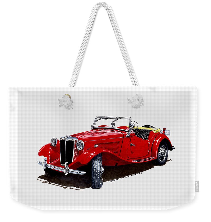 1953 Mg Td Art By Jack Pumphrey Weekender Tote Bag featuring the painting 1953 M G T D by Jack Pumphrey