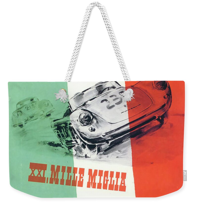1954 Xxi Mille Miglia Weekender Tote Bag featuring the digital art 1954 XXI Mille Miglia by Georgia Fowler