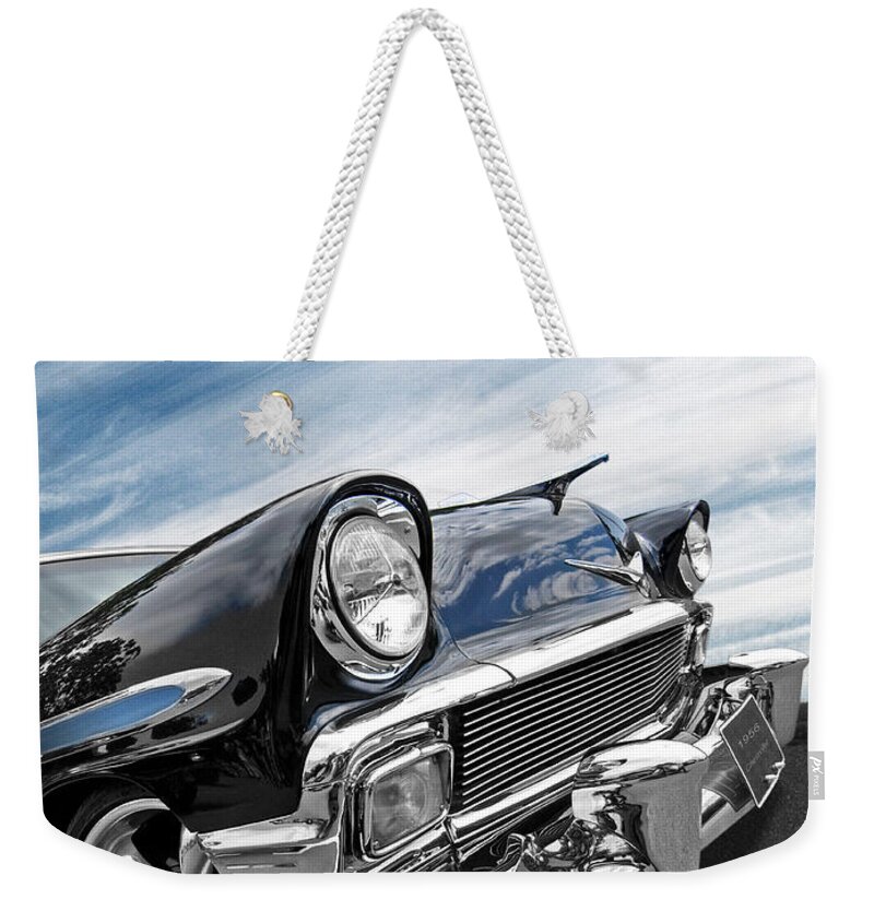 Classic Chevy Weekender Tote Bag featuring the photograph 1956 Chevrolet with Blue Skies by Gill Billington