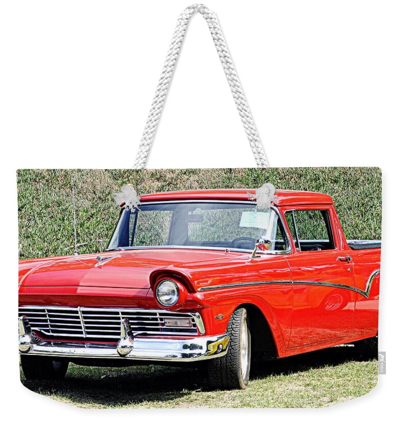 Cars Weekender Tote Bag featuring the photograph 1957 Ford Ranchero by AJ Schibig