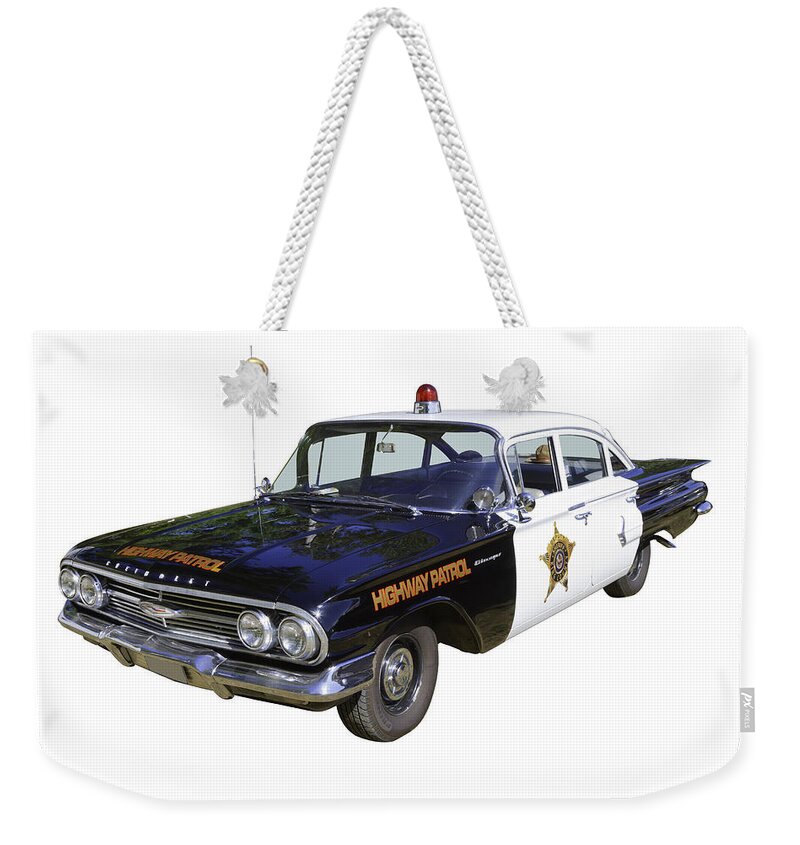 Auto Weekender Tote Bag featuring the photograph 1960 Chevrolet Biscayne Police Car by Keith Webber Jr