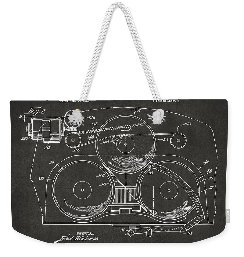 Jukebox Weekender Tote Bag featuring the digital art 1963 Automatic Phonograph Jukebox Patent Artwork - Gray by Nikki Marie Smith