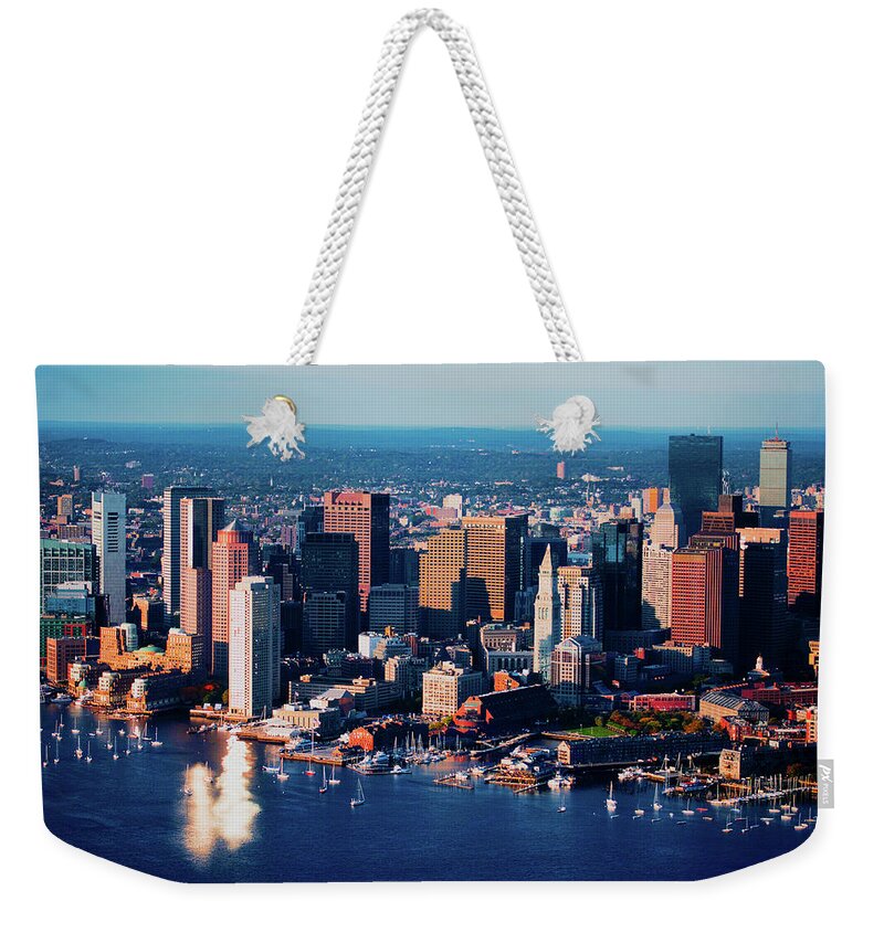 Photography Weekender Tote Bag featuring the photograph Aerial Morning View Of Boston Skyline #2 by Panoramic Images