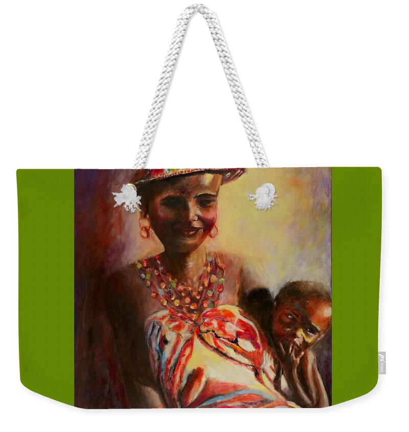 Sher Nasser Artist Weekender Tote Bag featuring the painting African Mother and Child by Sher Nasser Artist