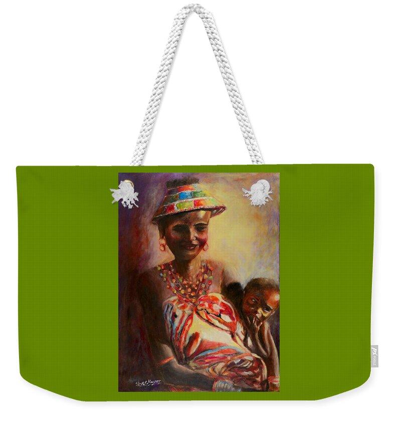 African Mother Weekender Tote Bag featuring the painting African Mother and Child by Sher Nasser