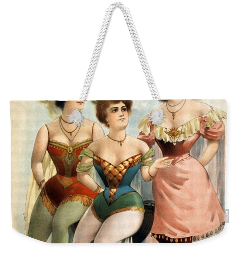 Entertainment Weekender Tote Bag featuring the photograph American Burlesque Costumes, 1899 #2 by Photo Researchers