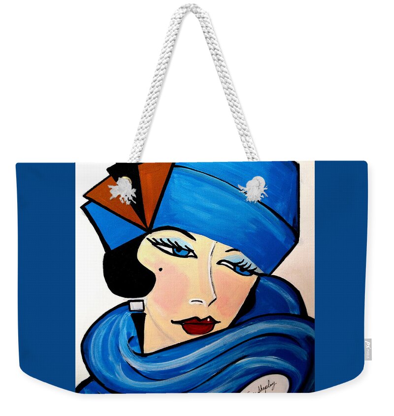 1920's Flapper Girl Jane Weekender Tote Bag featuring the painting 1920's Girl by Nora Shepley