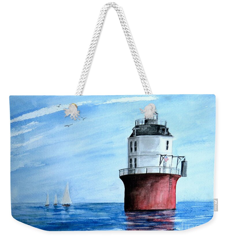 Baltimore Lighthouse Weekender Tote Bag featuring the painting Baltimore Lighthouse #2 by Nancy Patterson