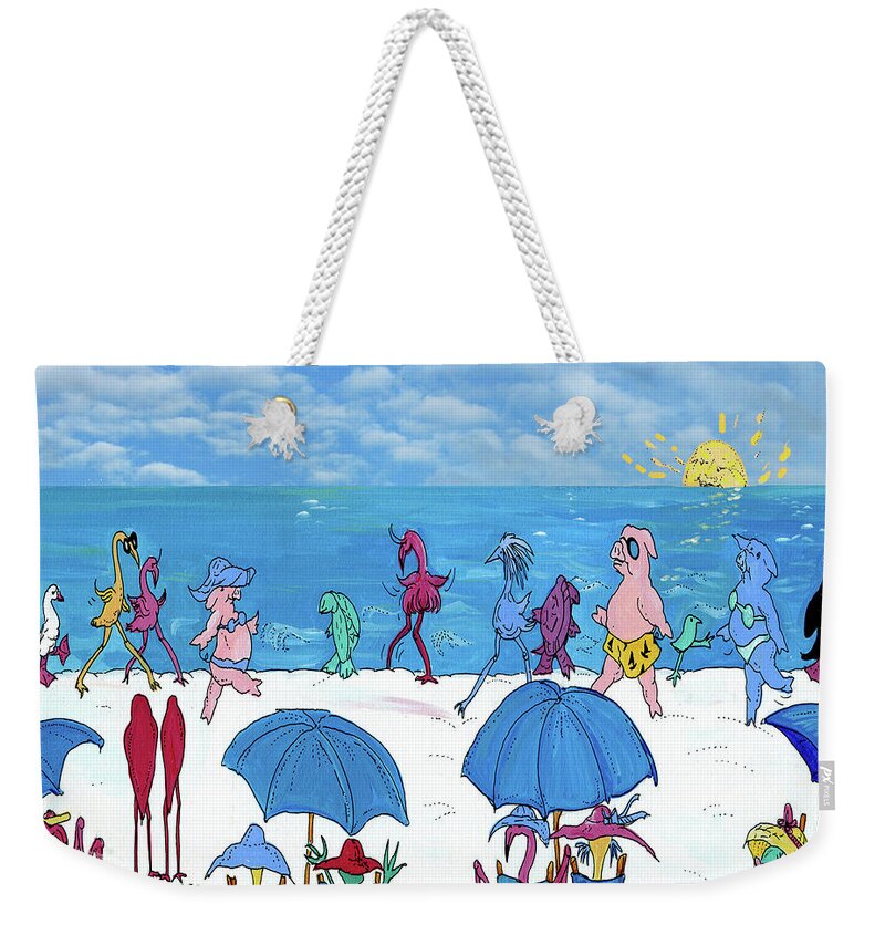Beach Weekender Tote Bag featuring the painting Beach Walkers by Lizi Beard-Ward