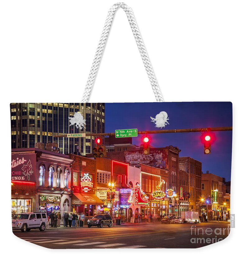 Nashville Weekender Tote Bag featuring the photograph Broadway Street Nashville Tennessee by Brian Jannsen