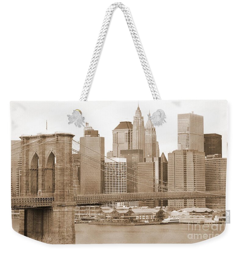 Bw Weekender Tote Bag featuring the photograph Brooklyn Bridge and Manhattan vintage #3 by RicardMN Photography