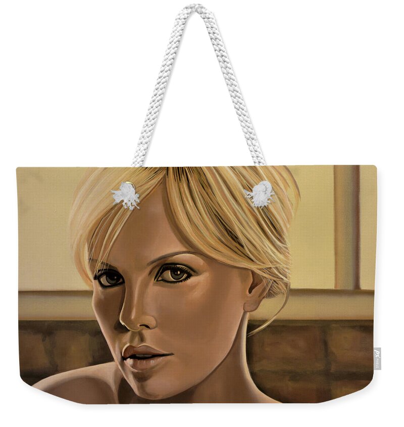Charlize Theron Weekender Tote Bag featuring the painting Charlize Theron Painting by Paul Meijering