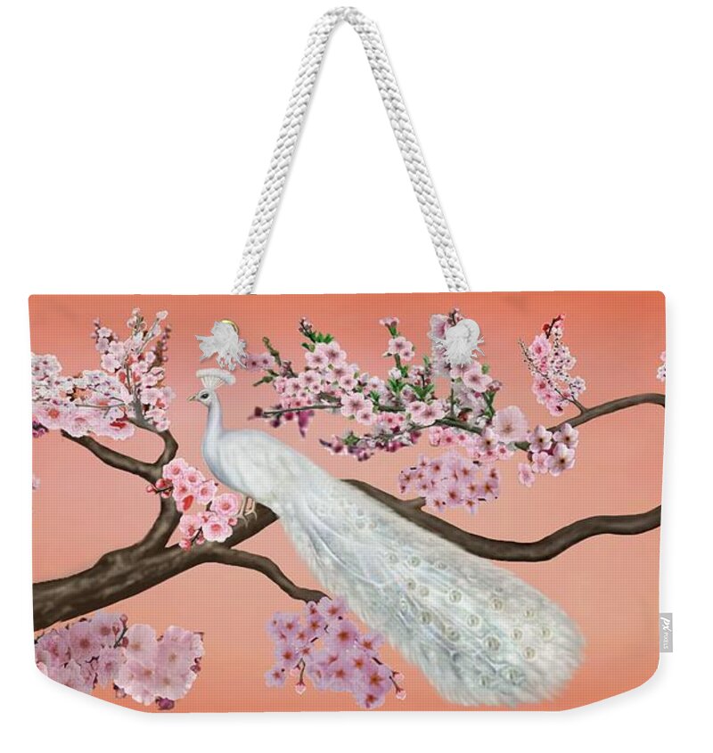 Cherry Blossom Framed Prints Weekender Tote Bag featuring the digital art Cherry Blossom Peacock by Glenn Holbrook