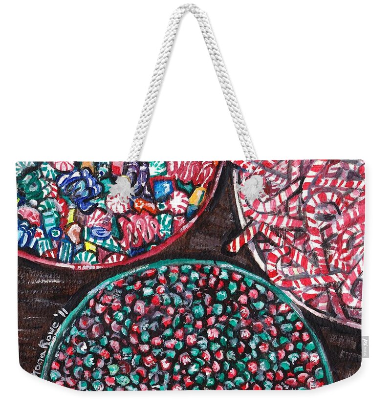Christmas Weekender Tote Bag featuring the painting Christmas Candy by Shana Rowe Jackson