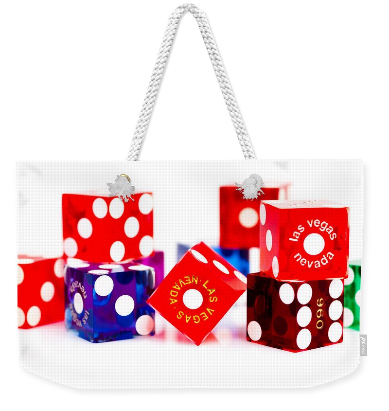 Las Vegas Weekender Tote Bag featuring the photograph Colorful Dice by Raul Rodriguez