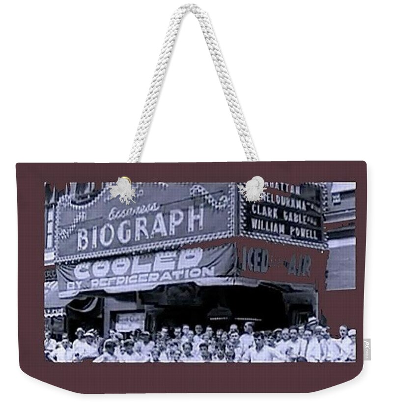 Day After John Dillinger Was Shot Biograph Theater Chicago Illinois July 23 1934 Weekender Tote Bag featuring the photograph Day After John Dillinger Was Shot Biograph Theater Chicago Illinois July 23 1934-2012 #4 by David Lee Guss