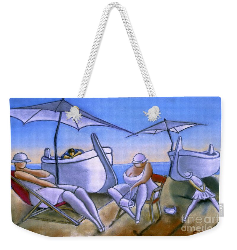 Mediterranean Beach Weekender Tote Bag featuring the painting Day At The Beach #2 by William Cain
