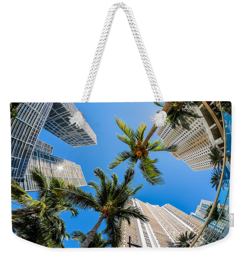 Architecture Weekender Tote Bag featuring the photograph Downtown Miami Brickell Fisheye #2 by Raul Rodriguez