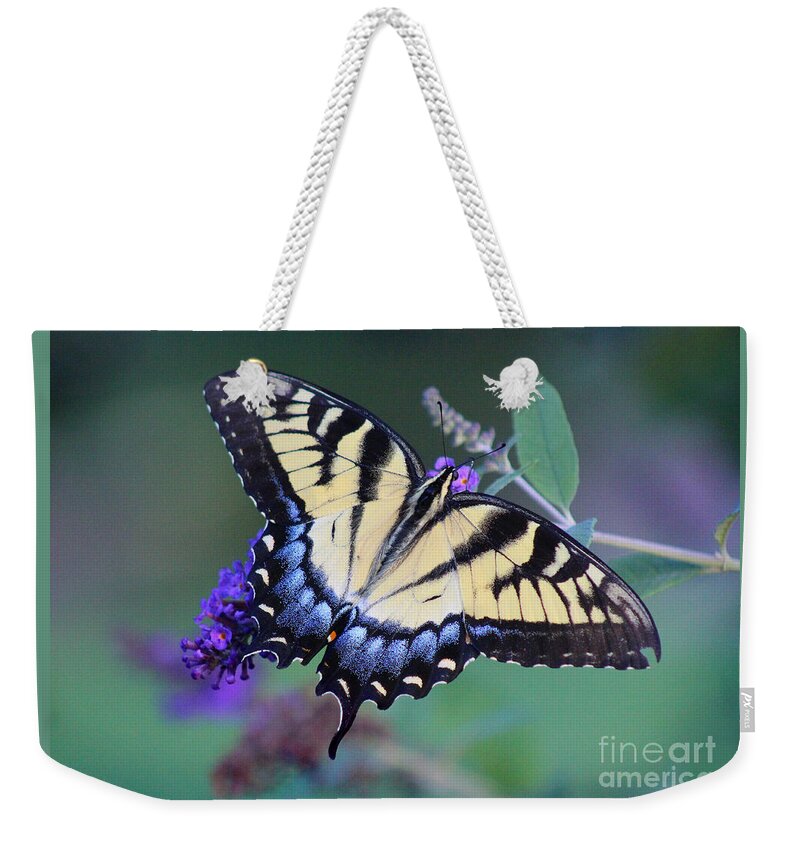 Butterfly Weekender Tote Bag featuring the photograph Eastern Tiger Swallowtail Butterfly on Butterfly Bush #3 by Karen Adams