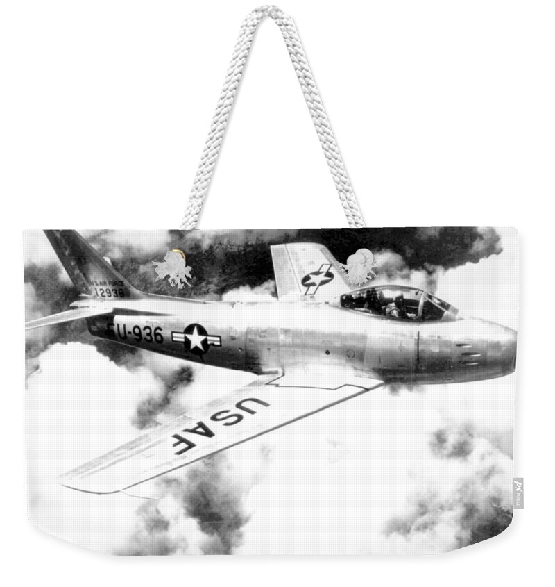 Science Weekender Tote Bag featuring the photograph F-86 Sabre, First Swept-wing Fighter #2 by Science Source