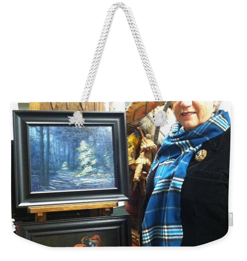 Roena King Weekender Tote Bag featuring the painting Gallery Photos-Me and my art #2 by Roena King