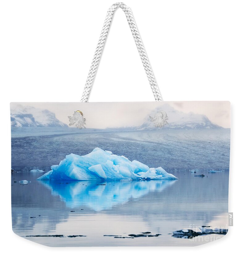 Autumn Weekender Tote Bag featuring the photograph Glacial lake with icebergs at sunrise Iceland #2 by Matteo Colombo