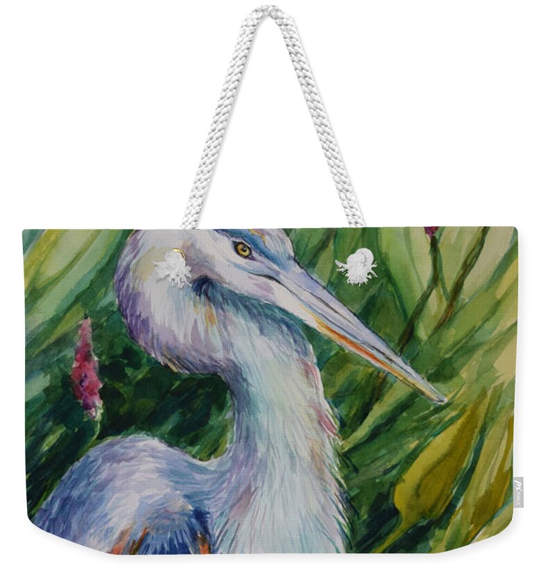 Great Blue Heron Weekender Tote Bag featuring the painting Great Blue Heron #1 by Jyotika Shroff