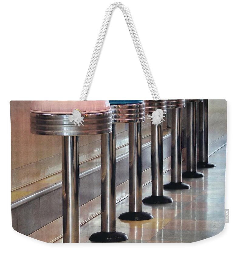 Diner Weekender Tote Bag featuring the photograph Have A Seat #2 by Peggy Hughes