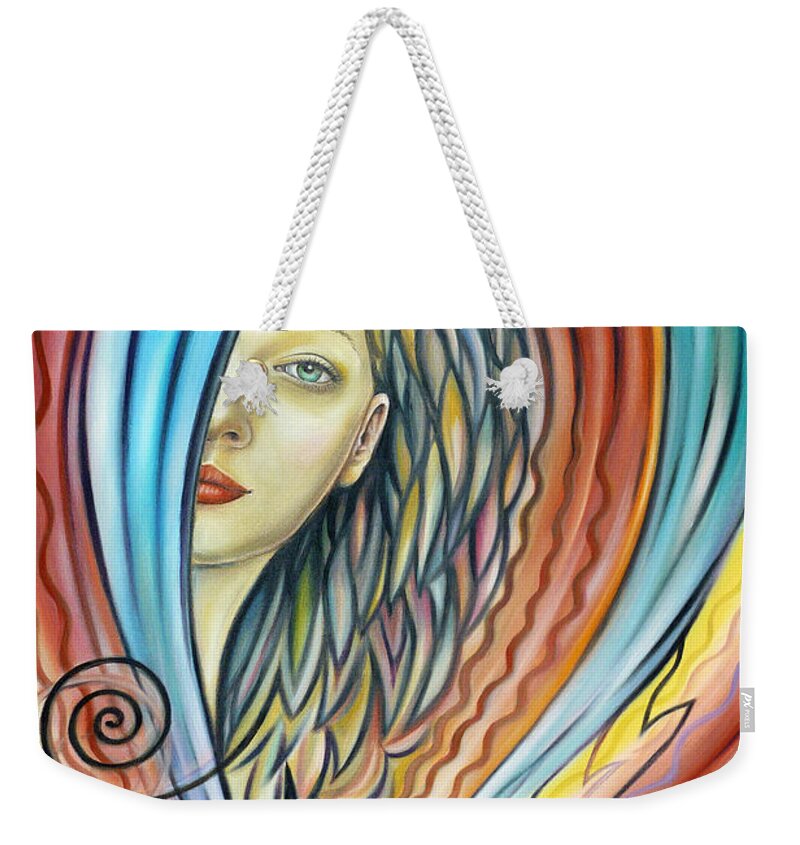 Woman Weekender Tote Bag featuring the painting Illusive Water Nymph 240908 by Selena Boron