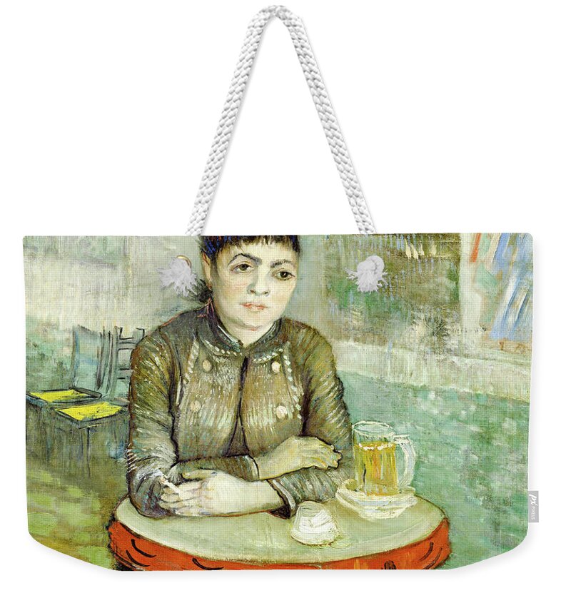 Vincent Van Gogh Weekender Tote Bag featuring the painting In the cafe. Agostina Segatori in Le tambourin #7 by Vincent van Gogh