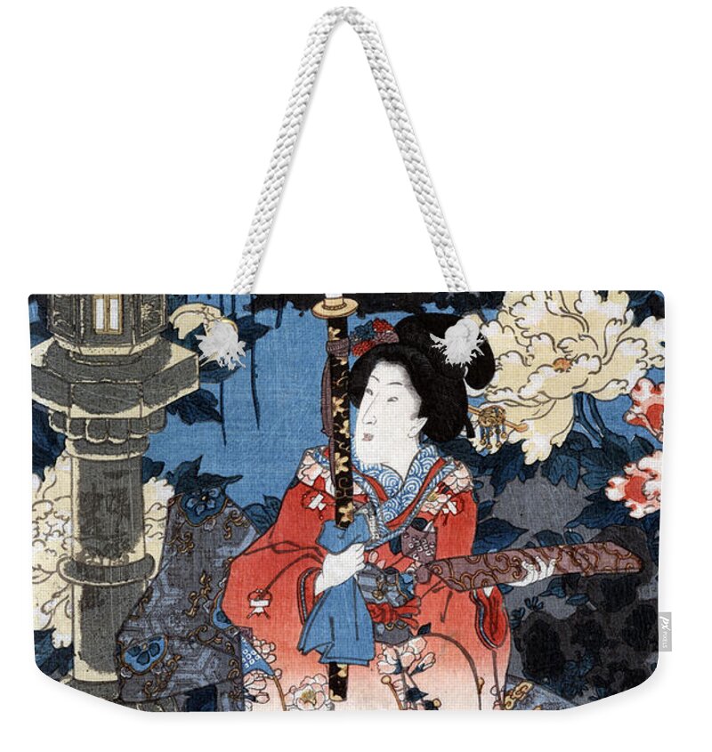 1850 Weekender Tote Bag featuring the painting Japan Woman In Garden #2 by Granger