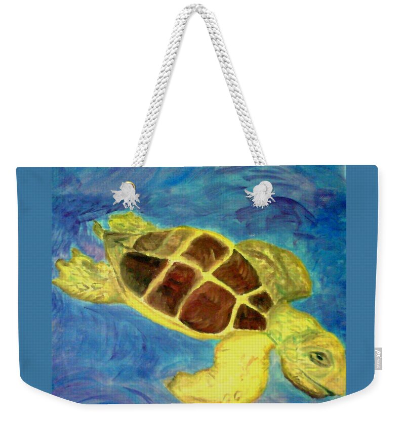 Loggerhead Turtle Weekender Tote Bag featuring the painting Loggerhead Freed by Suzanne Berthier