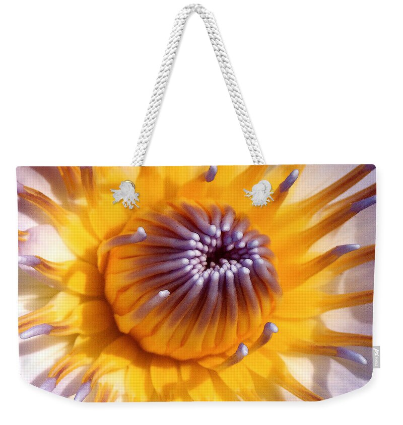 Lotus Lily Weekender Tote Bag featuring the photograph Lotus Lily by Jocelyn Kahawai