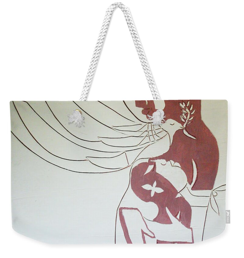 Jesus Weekender Tote Bag featuring the painting Madonna and Child #2 by Gloria Ssali