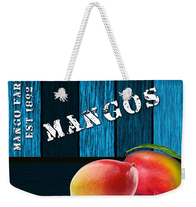 Food Photographs Mixed Media Weekender Tote Bag featuring the mixed media Mango Farm Sign #2 by Marvin Blaine