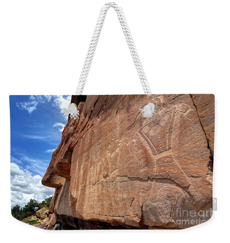 Mcconkie Weekender Tote Bag featuring the photograph McConkie Ranch Petroglyph - Utah #1 by Gary Whitton