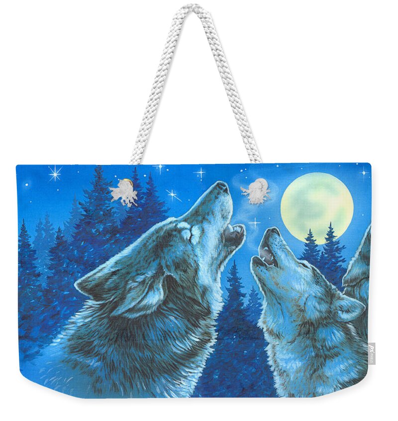 Wolves Weekender Tote Bag featuring the painting Moon Song by Richard De Wolfe