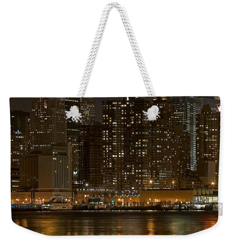 Nyc Weekender Tote Bag featuring the photograph Moonrise Over Manhattan #2 by Susan Candelario