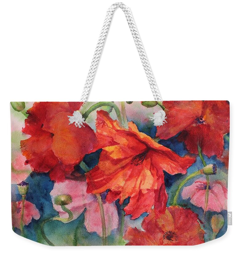 Flowers Weekender Tote Bag featuring the painting Oriental Poppies by Ruth Kamenev