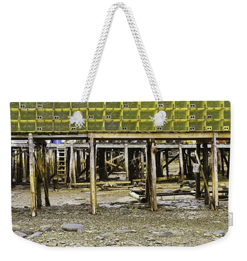 Maine Weekender Tote Bag featuring the photograph Panorama Of Pier In New Harbor Maine At Low Tide by Keith Webber Jr