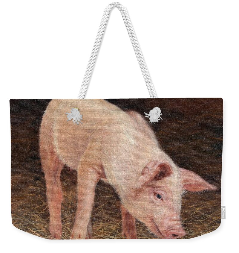 Pig Weekender Tote Bag featuring the painting Pig #3 by David Stribbling
