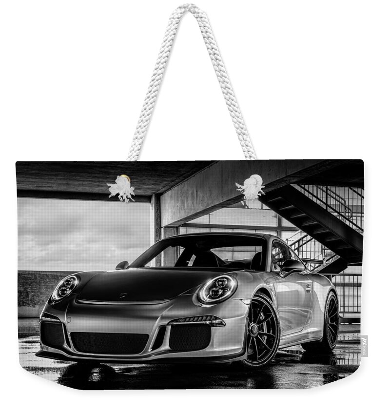 Porsche Weekender Tote Bag featuring the digital art Porsche 911 GT3 by Douglas Pittman